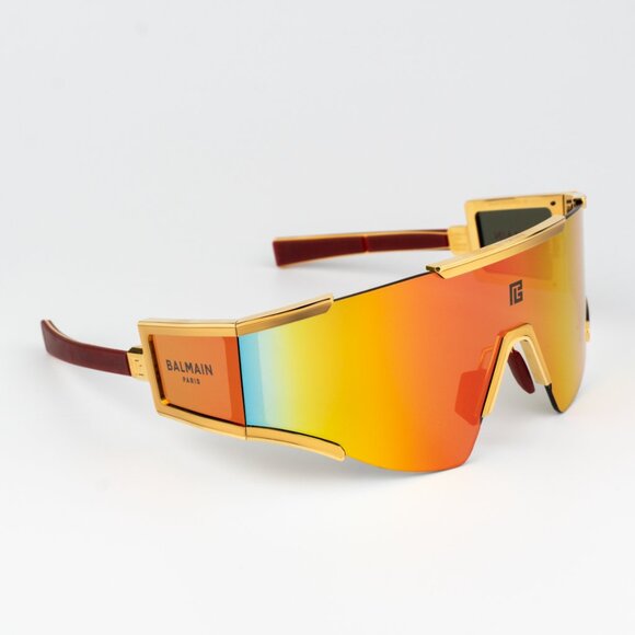 Balmain Women Sunglasses Titanium Gold Red Brown Mirror Mask FLECHE BPS-138C-141 - Picture 11 of 13